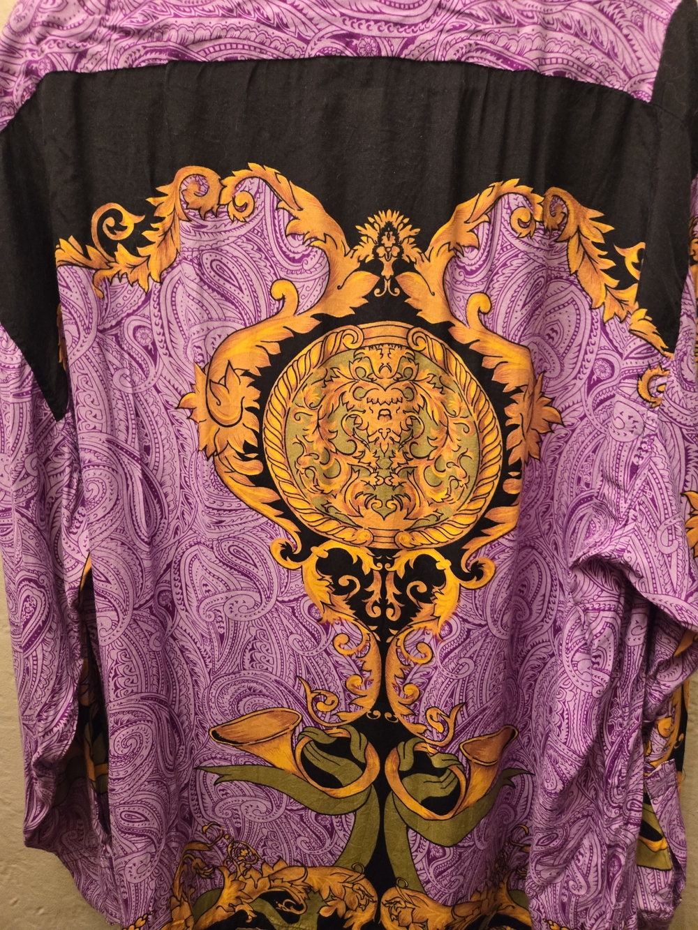 Vintage Bruttini Uomo Purple Paisley Baroque Button Up Shirt Y2K Versace Vibes - Picture 9 of 9